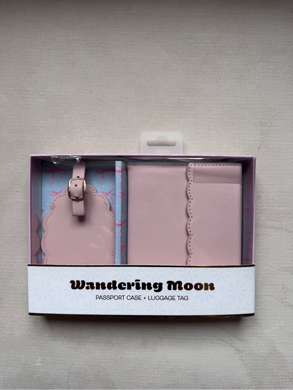 Wandering Moon Pink Passport Case & Luggage Tag Set